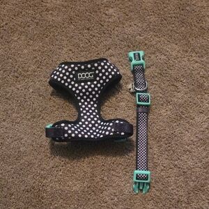 DOOG Medium Black And White Polka Dots Pet Harness And Collar Set